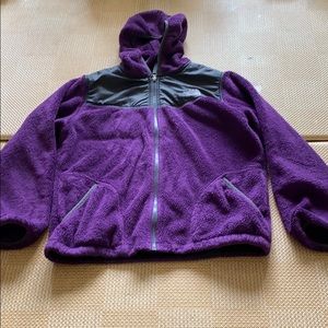 purple north face fleece hoodie